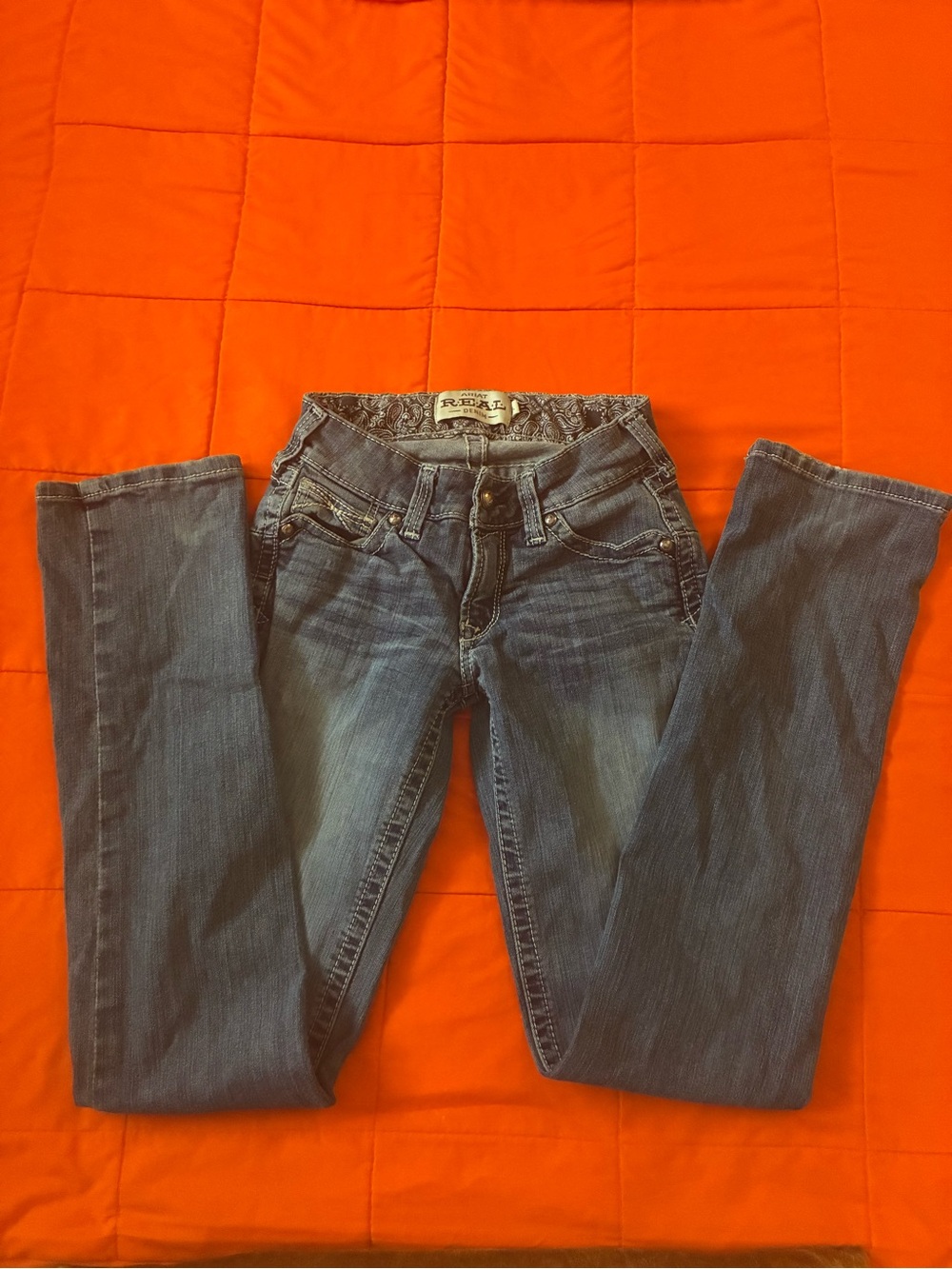 Ariat REAL Denim Jeans Women Sz 25L Straight Leg Flair Western Stretch